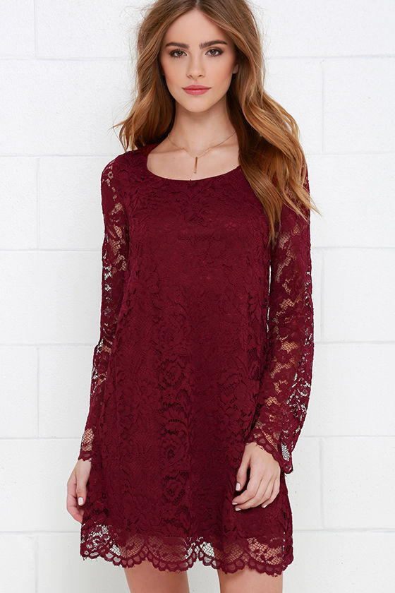 maroon dress with lace sleeves