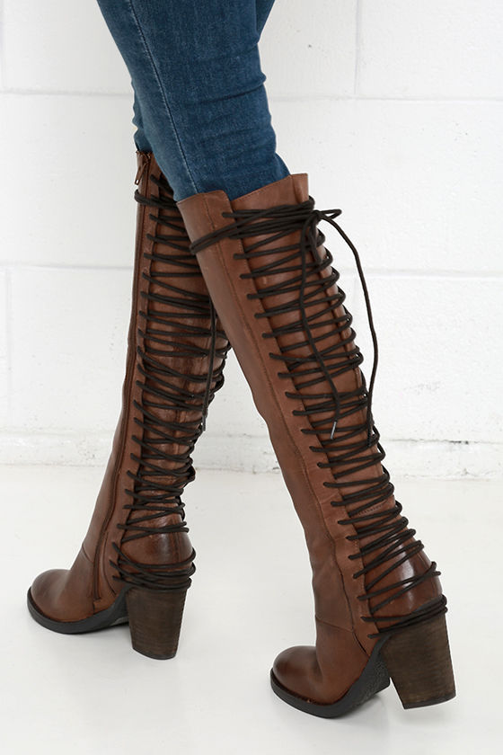 cognac leather booties with heel