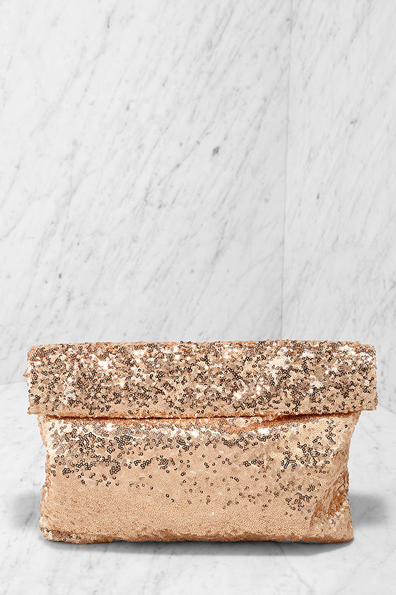rose gold sequin clutch bag