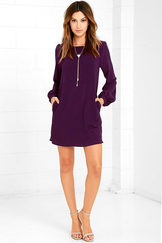 Perfect Situation Purple Long Sleeve Shift Dress 2