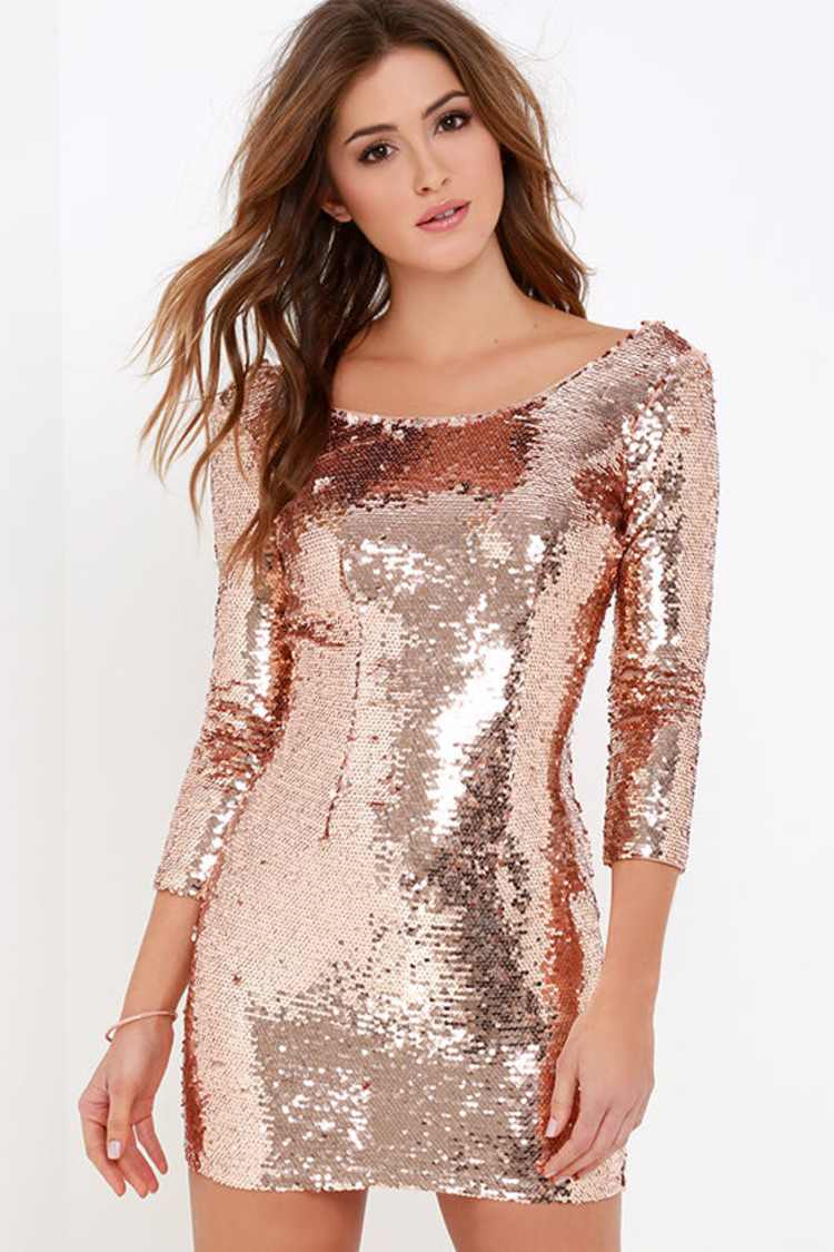 Fun Rose Gold Dress - Sequin Dress - Bodycon Dress - $69.00 - Lulus