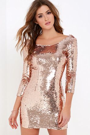 Happy Hour Rose Gold Sequin Dress