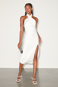 Beyond Classy White Satin Halter Midi Dress 2