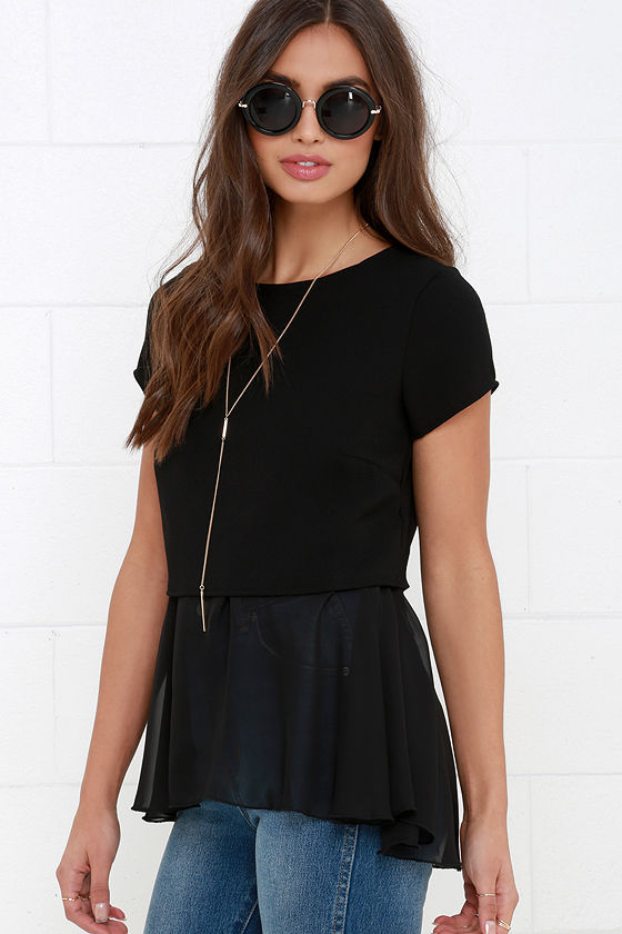 Chic Black Blouse - Short Sleeve Top - High-Low Top - $39.00