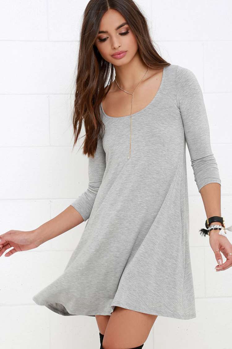 grey swing dress long sleeve Cute Heather - Dress - Dress - $34.00 fw26