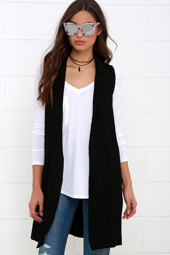 Black Vest Sleeveless Top Long Vest 61.00 Lulus