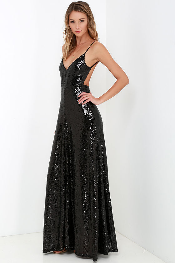 black maxi sequin dress