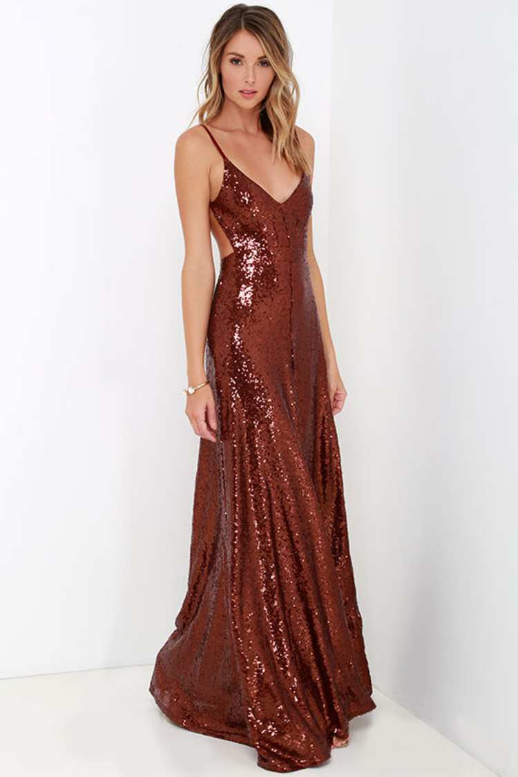 wine sequin bridesmaid dresses She's The Star Open Tied Back Maxi Dress Sequin Wine main image 1