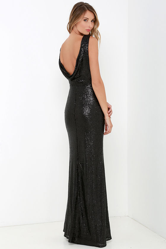 black maxi sequin dress