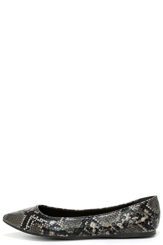 black snakeskin flats