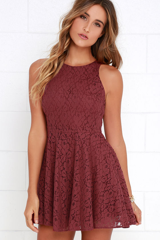 Lucy Love Hollie Jean Maroon Lace Skater Dress