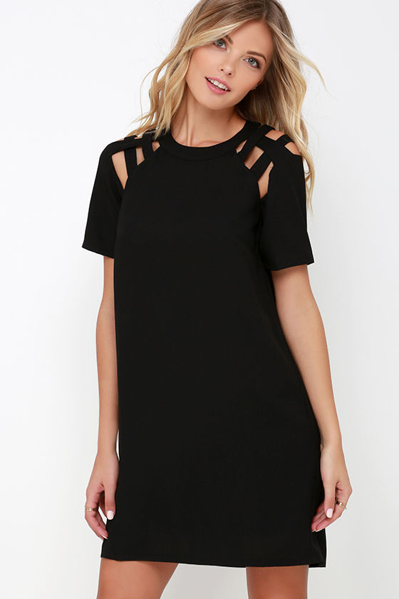 Black Dress - Shift Dress - Short Sleeve Dress - $42.00