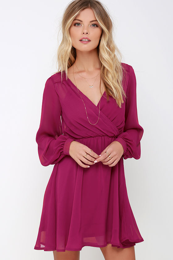 magenta long sleeve dress
