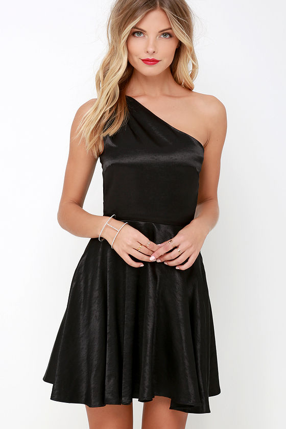 black satin one shoulder dress
