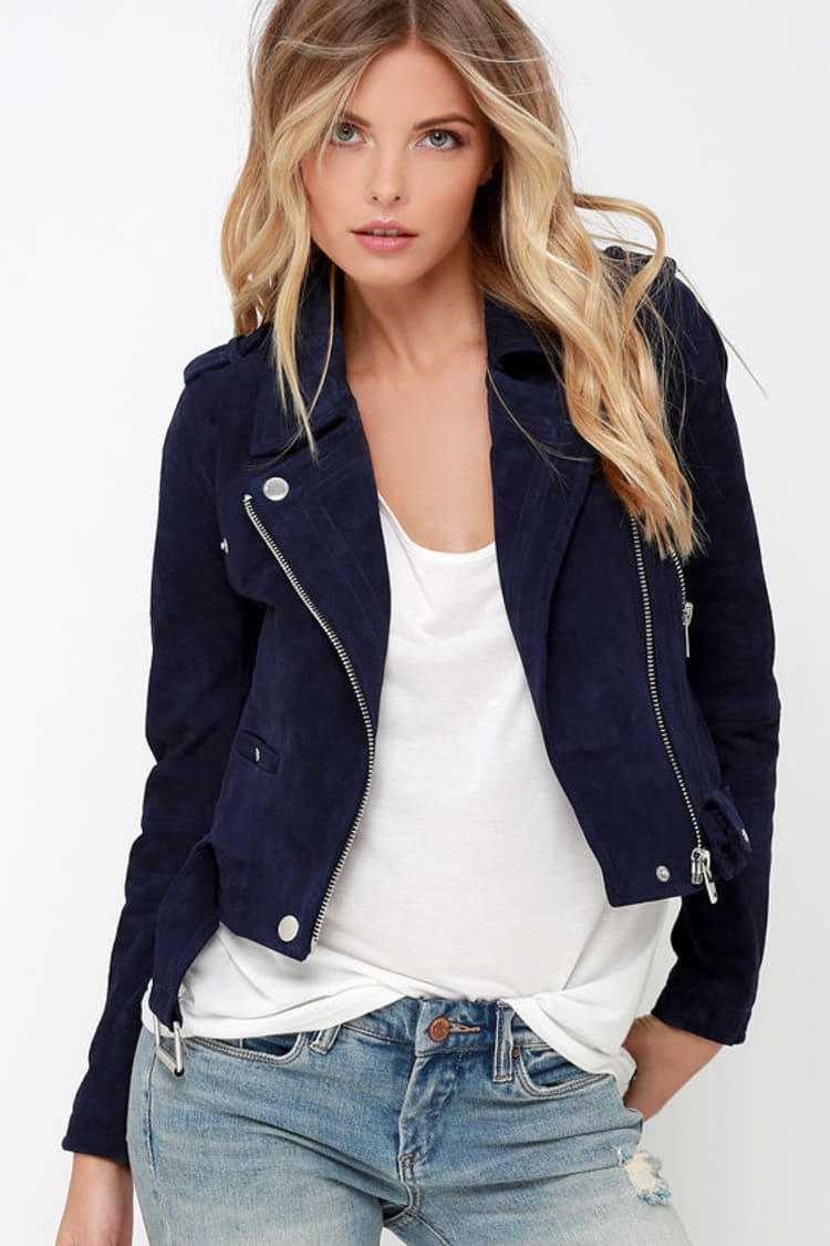 Blank NYC Backhanded Navy Blue Jacket - Genuine Suede Jacket - Lulus
