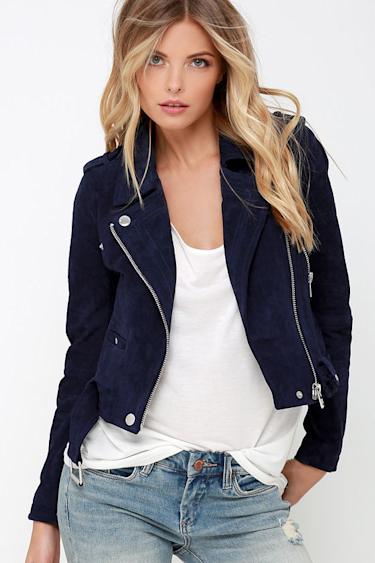 Leather Jacket Blank Nyc Blue Suede Jacket Blank NYC Backhanded