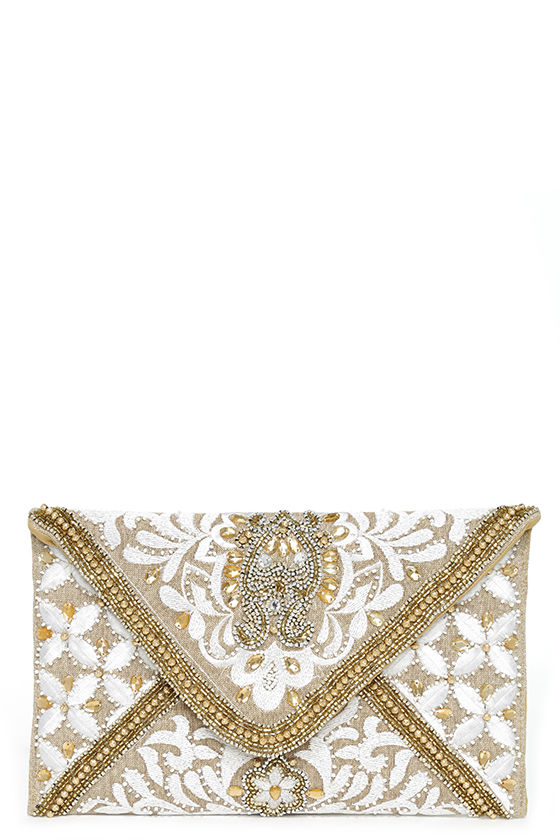 gold beaded clutch