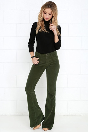 Corduroy Pants Flare Pants Olive Green Pants Lulus
