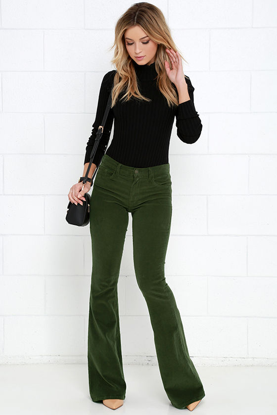 green flared pants