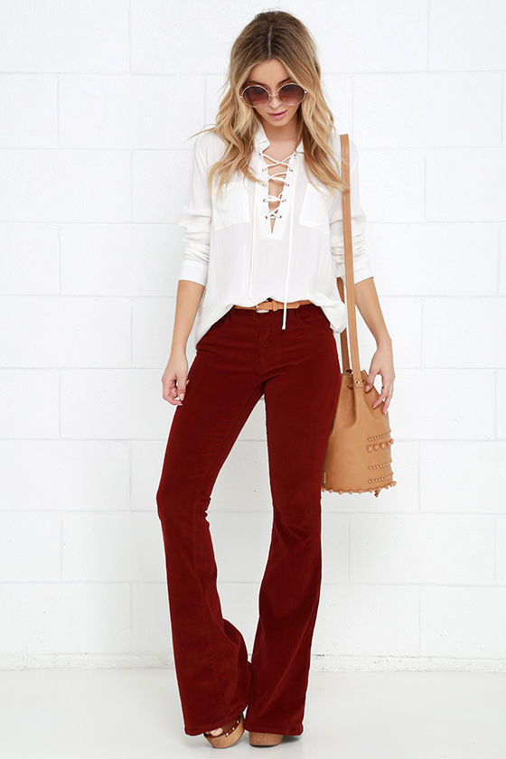 red flare corduroy pants