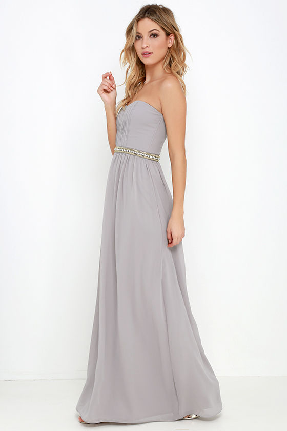 Taupe Dress - Maxi Dress - Strapless Dress - Rhinestone Dress - $98.00