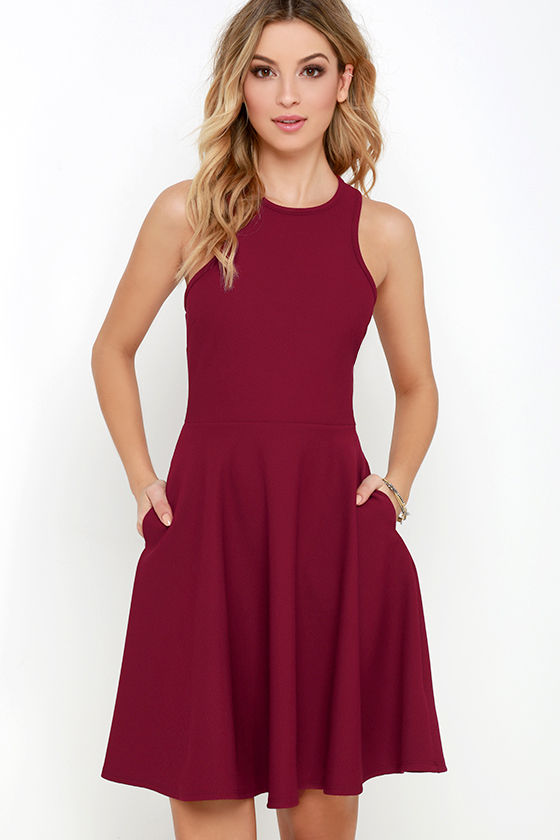 Lovely Burgundy Dress - Skater Dress - Racerback Dress - $44.00 - Lulus