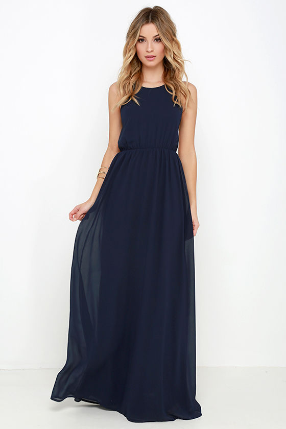 Glossy Backless Dress — Midnight Blue main image 1