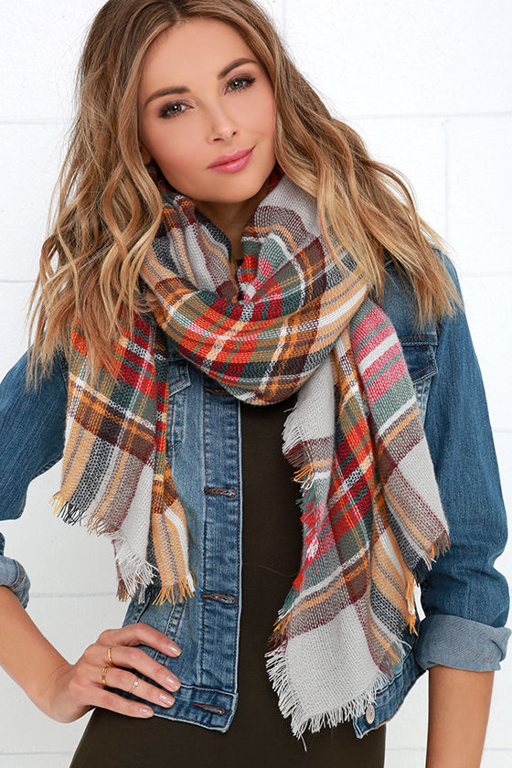 Cute Grey Scarf Plaid Scarf Woven Scarf 18.00 Lulus