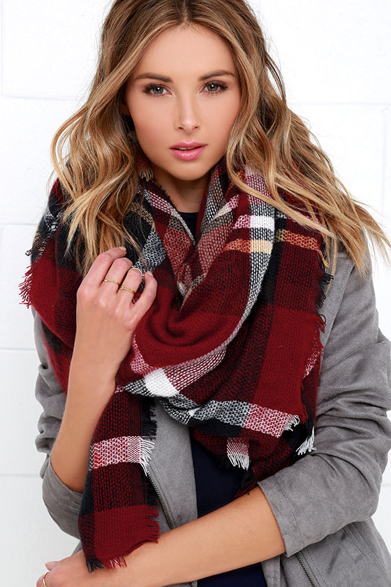 Cute Burgundy Scarf Plaid Scarf Woven Scarf 18.00 Lulus
