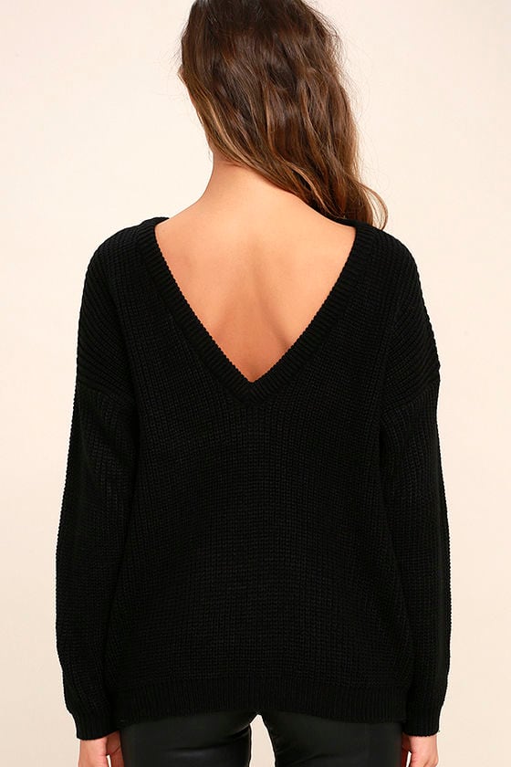 Black Sweater - Knit Top - Oversized Sweater - Backless Sweater - $48.00