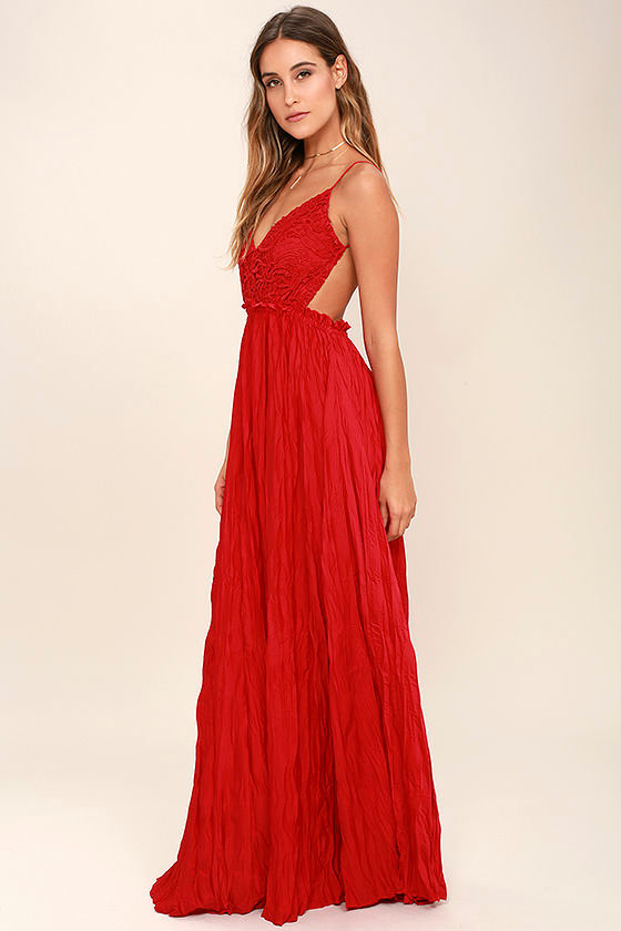 red crochet maxi dress