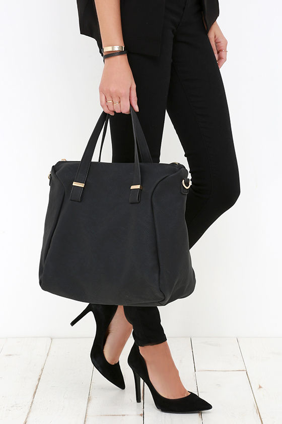 Chic Black Handbag Black Tote Vegan Leather Handbag 39.00 Lulus