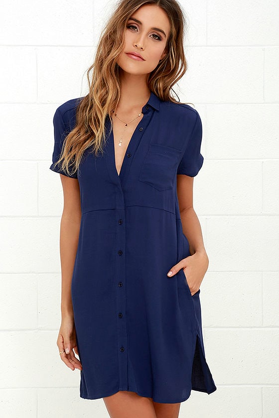 navy blue shirt dress womens