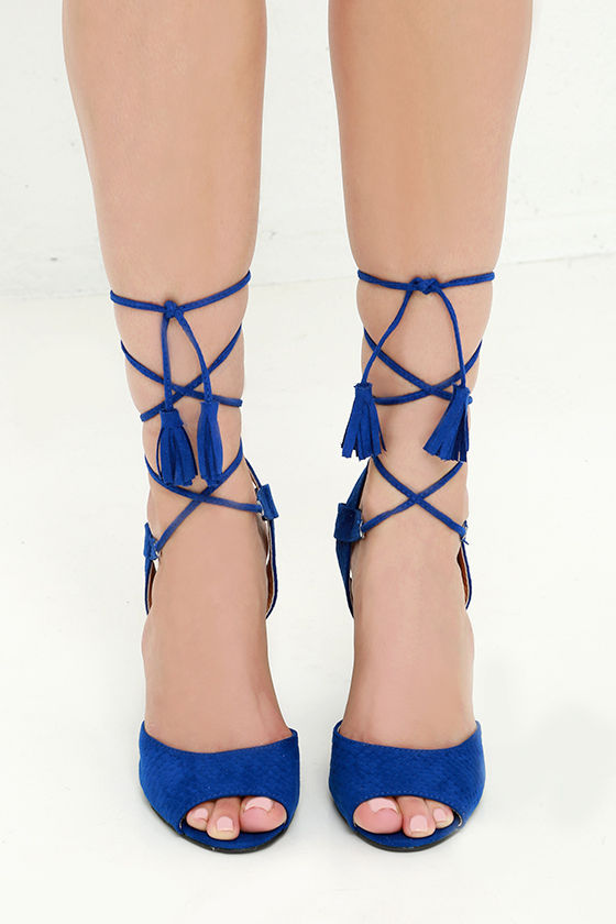 Chic Cobalt Blue Heels - Vegan Suede Heels - Lace-Up Heels - $29.00