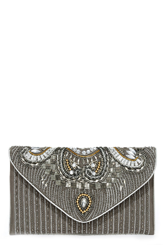 Chic Gunmetal Clutch Beaded Clutch Envelope Clutch 37.00