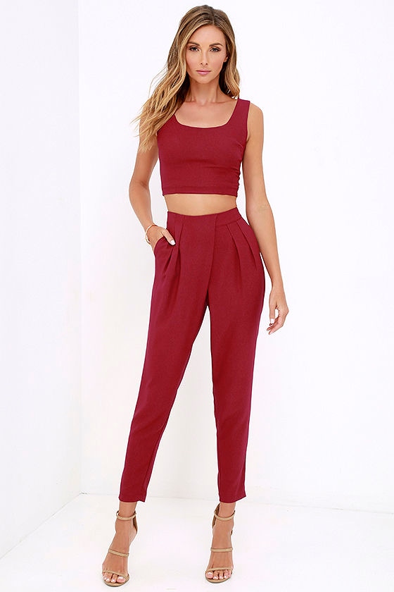 red two piece set pants