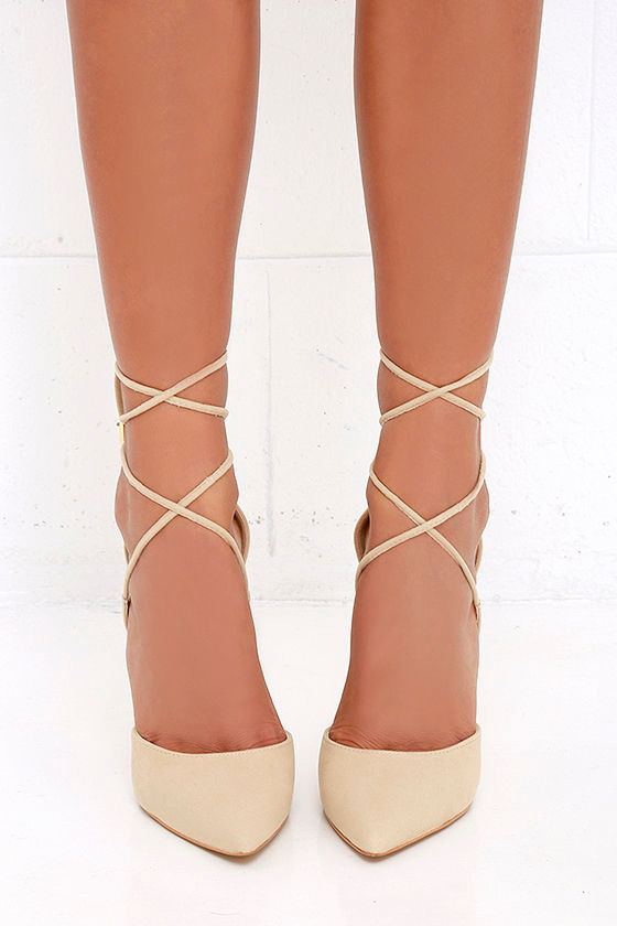 LULUS Michele Nude Lace-Up Heels 2