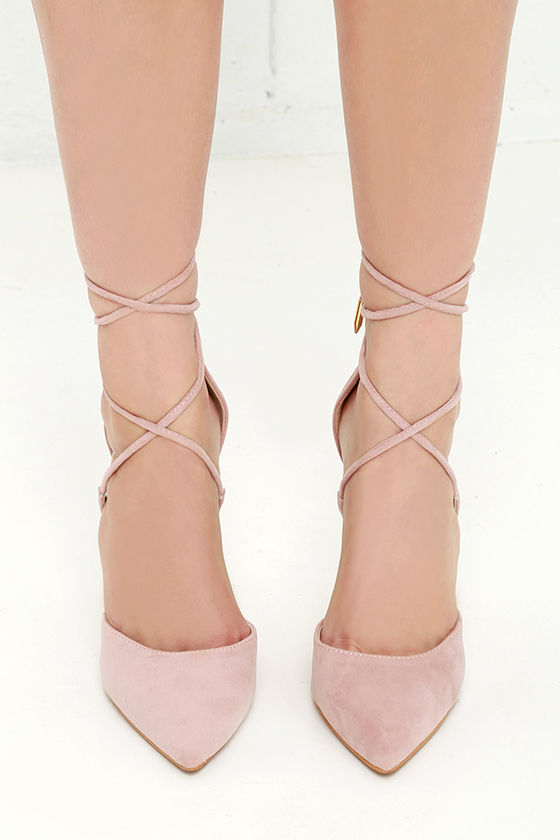 dusty rose lace up heels