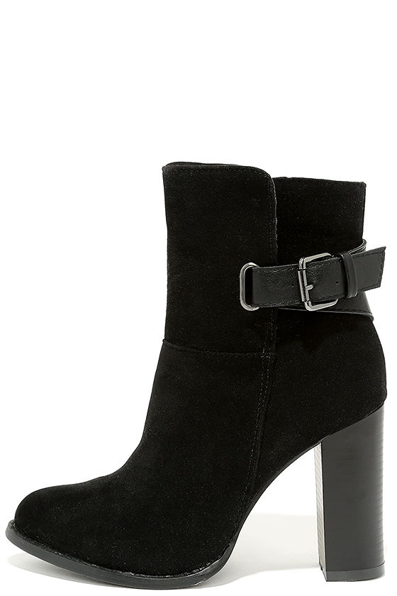black suede high heel booties