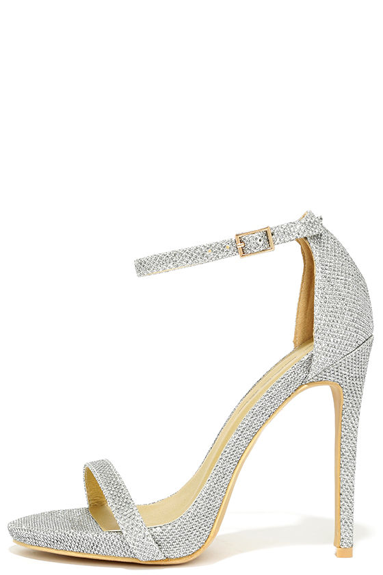 silver sparkly heels with ankle strap