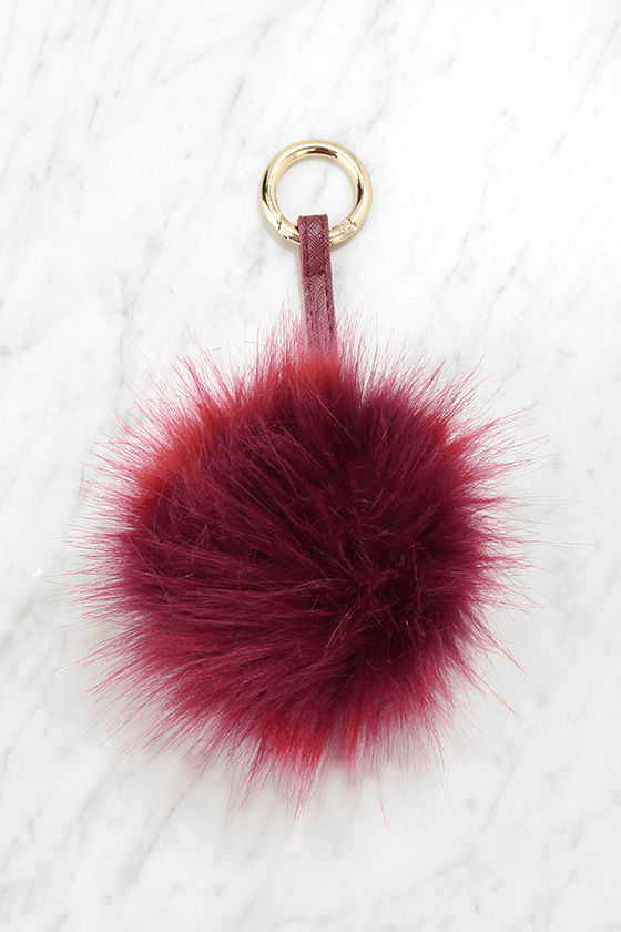 Furry Friend Burgundy Faux Fur Pompom Key Chain