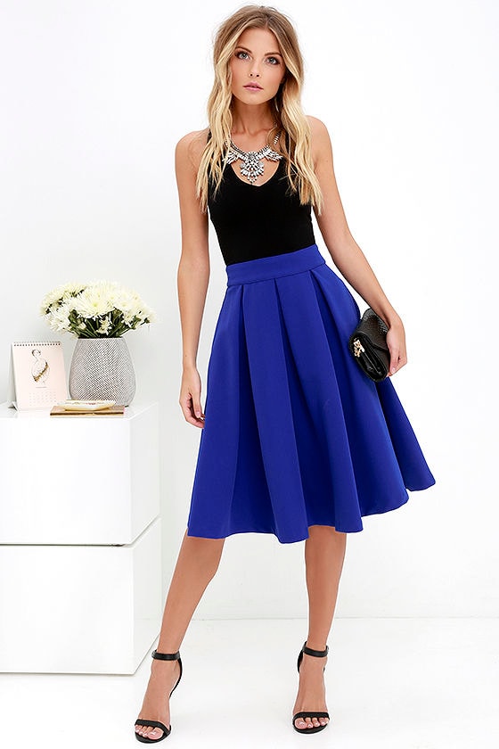 Pleats, Oh Please Royal Blue Midi Skirt