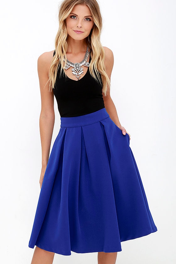Pleats, Oh Please Royal Blue Midi Skirt