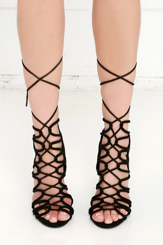 Sexy Black Heels - Lace-Up Heels - Dress Sandals - $37.00