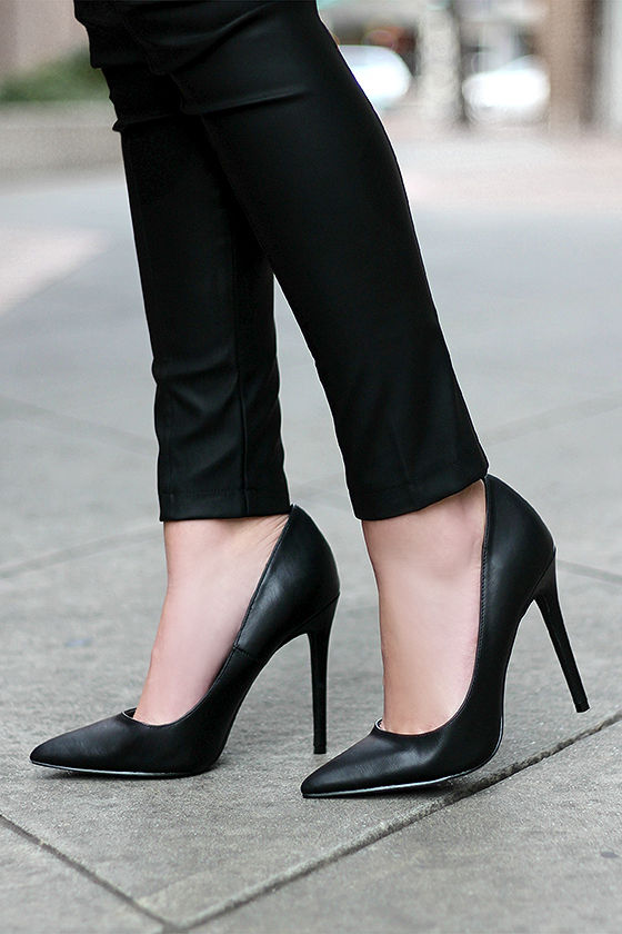 black leather heels