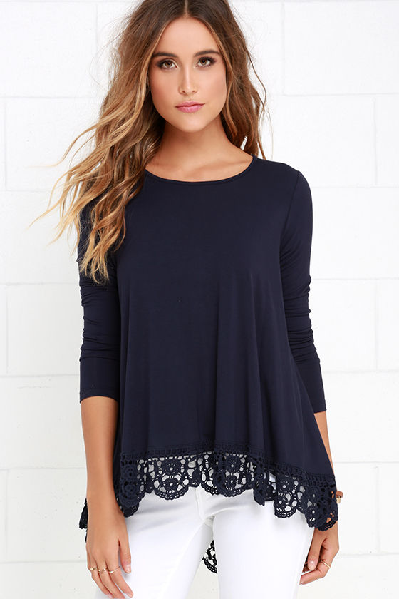 Just Like Vacation Navy Blue Long Sleeve Top