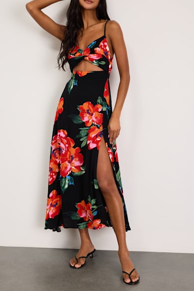 fall maxi dress casual Floral Maxi Dress, Fall Brown Autumn Long Flowers Spaghetti Straps Women Sleeveless Casual Cute Designer Elegant Plus Size Cocktail Designer 5XL / main image 1
