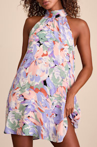 Tied Back To You Lavender Multi Floral Print Mini Shift Dress 4