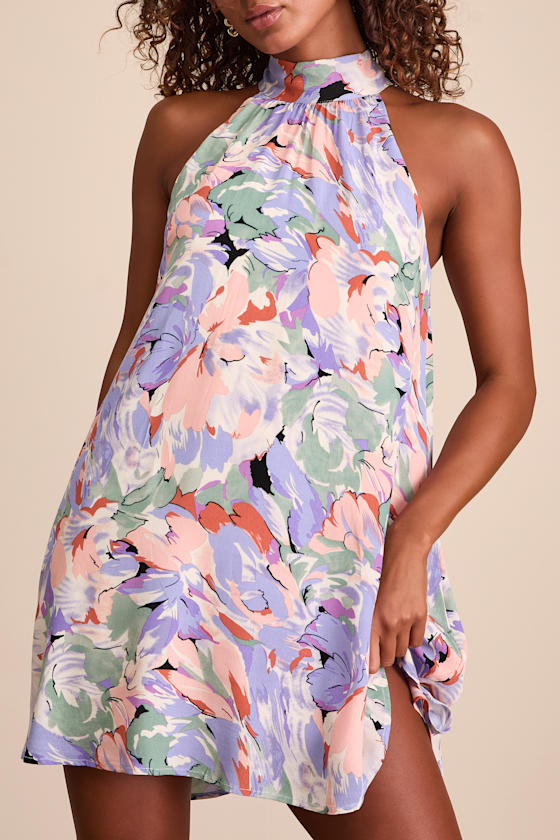 Tied Back To You Lavender Multi Floral Print Mini Shift Dress 4