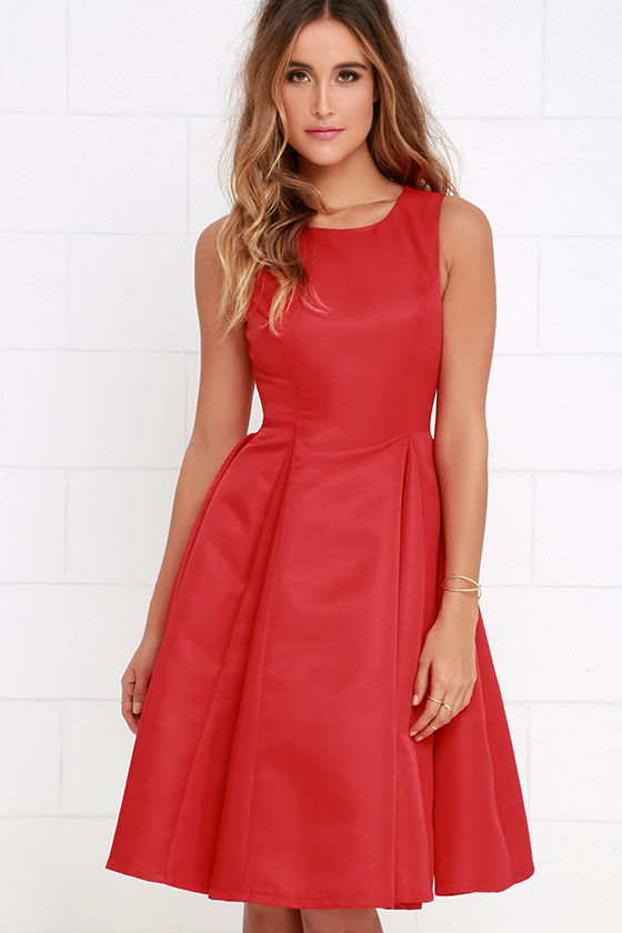 Classic Red Dress Midi Dress Pleated Dress 59 00